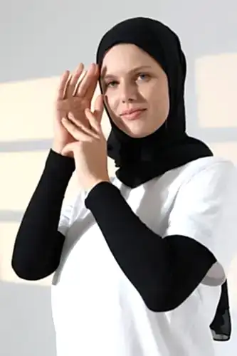 Kadın Düz Dikişsiz Pratik Likralı Tesettür Kolluk Penye Namaz Kolluğu - Siyah 