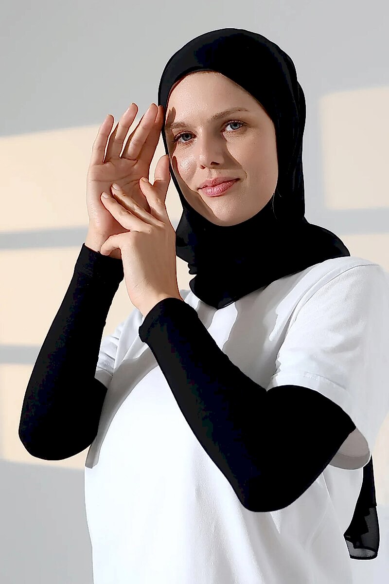 Kadın Düz Dikişsiz Pratik Likralı Tesettür Kolluk Penye Namaz Kolluğu - Siyah - ihvanonline