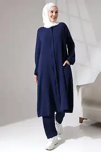 Kadın Hac ve Umre Kıyafeti Afgan Tesettür İkili Takım Lacivert - ihvanonline (1)