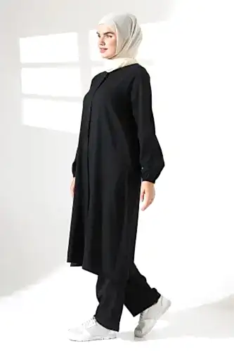 Kadın Hac ve Umre Kıyafeti Kraşlı Tesettür İkili Takım - Siyah - ihvanonline (1)