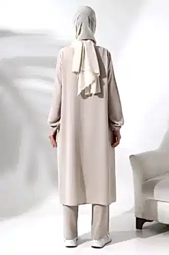 Kadın Hac ve Umre Kıyafeti Tesettür İkili Takım Krem - 7