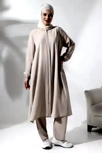 Kadın Hac ve Umre Kıyafeti Tesettür İkili Takım Krem - ihvanonline (1)