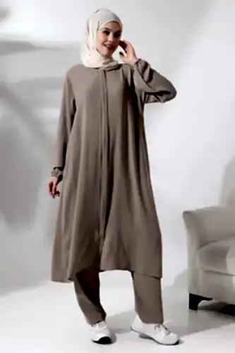 Kadın Hac ve Umre Kıyafeti Tesettür İkili Takım Vizon - ihvanonline (1)