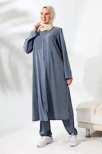 Kadın Medine İpeği Hac Umre Kıyafeti Tesettür İkili Takım - Gri - ihvanonline (1)