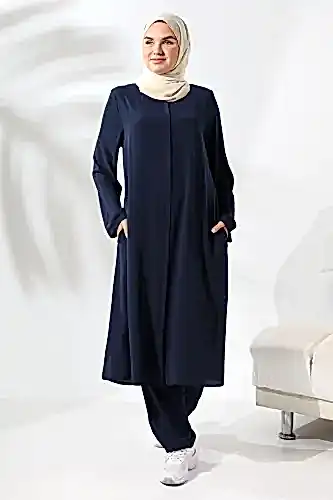 Kadın Medine İpeği Hac Umre Kıyafeti Tesettür İkili Takım - Lacivert - 1