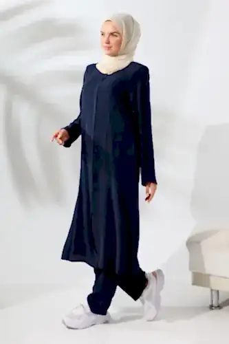 Kadın Medine İpeği Hac Umre Kıyafeti Tesettür İkili Takım - Lacivert - ihvanonline (1)