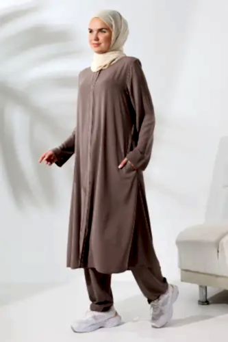 Kadın Medine İpeği Hac Umre Kıyafeti Tesettür İkili Takım - Sütlü Kahve - ihvanonline (1)