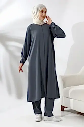 Kadın Hac ve Umre Kıyafeti Tesettür İkili Takım Füme - ihvanonline (1)