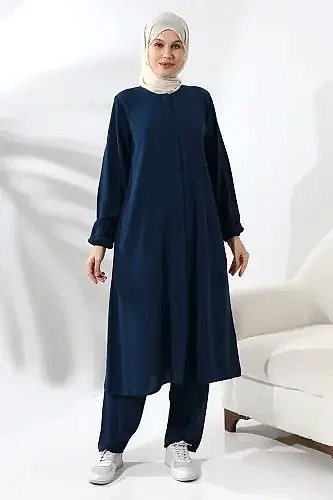 Kadın Hac ve Umre Kıyafeti Tesettür İkili Takım Lacivert 