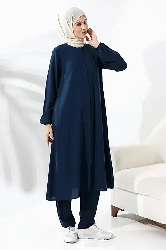 Kadın Hac ve Umre Kıyafeti Tesettür İkili Takım Lacivert - ihvanonline (1)