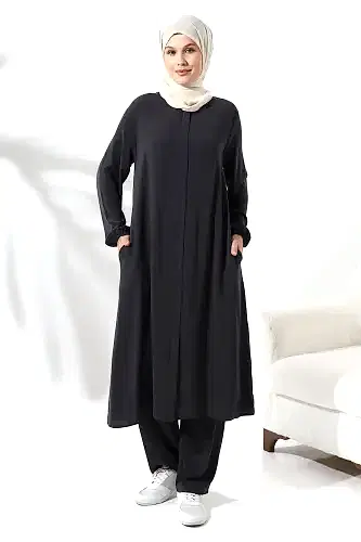 Kadın Hac ve Umre Kıyafeti Tesettür İkili Takım Siyah 