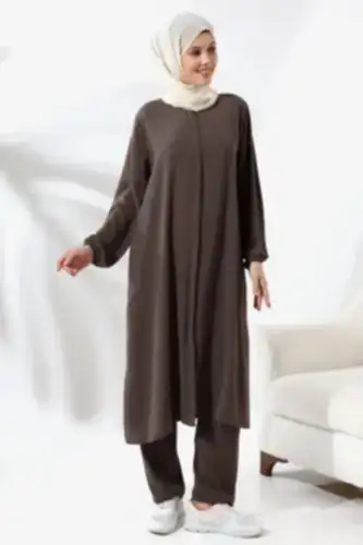 Kadın Hac ve Umre Kıyafeti Tesettür İkili Takım Sütlü Kahve - ihvanonline (1)