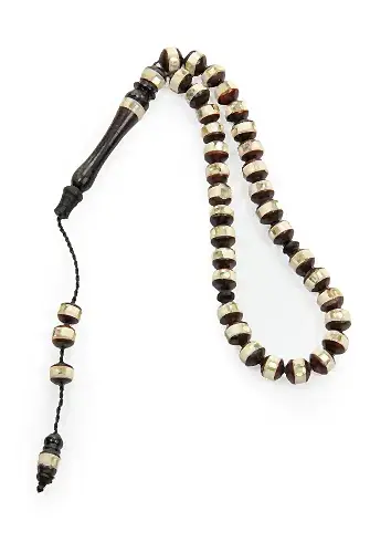 Kahverengi Beyaz İşlemeli Hediyelik 33lü Kuka Tesbih 