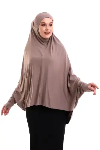Kahverengi Hazır Pratik Sultanbaş Tesettür Kollu Penye Sufle Eşarp Hijab 