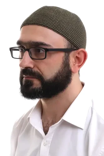 Açık Kahve Kışlık Nokta Desenli Orlon Namaz Takkesi 