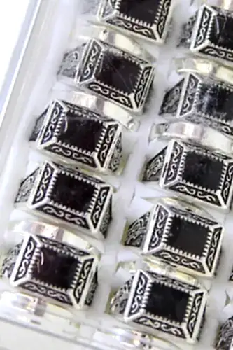 Kare Taşlı Tuğralı Erkek Yüzüğü 42'li - İhvan (1)