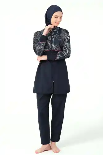 Alfasa Kıl Biye Süslemeli Tam Tesettür Mayo 25267-25 - Lacivert - 1