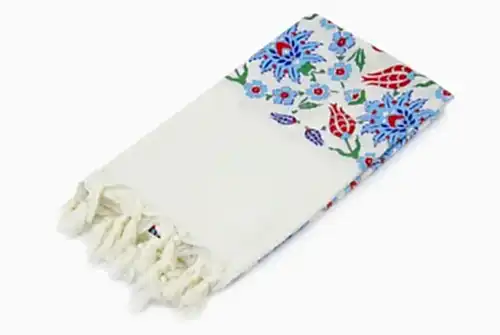 Kırmızı Lale Çini Baskılı Pamuk Bambu Peştemal - ihvanonline (1)