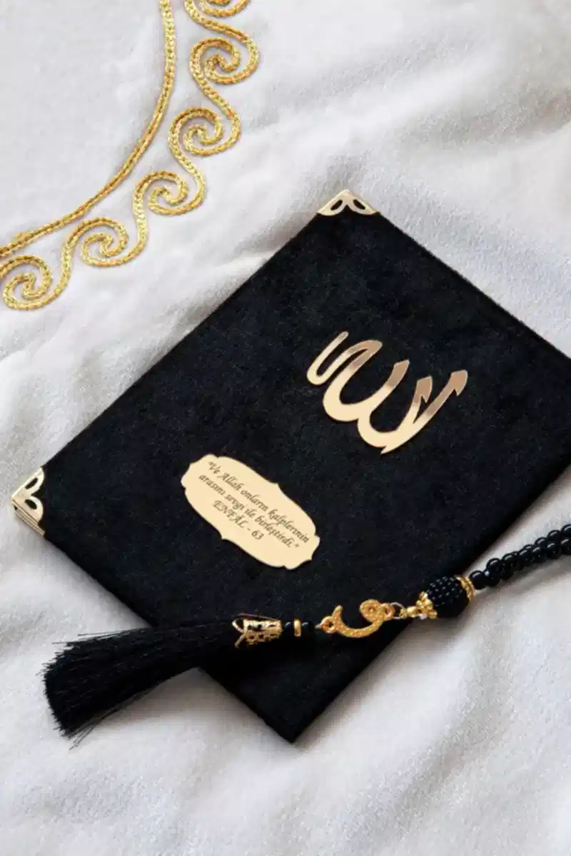 Kişiye Özel İsimli Kalpli Seccade Gelin Damat Bohçası Çift Seccadesi Tesbihli Çeyizlik Hediyelik Set - 6