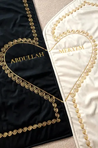 Kişiye Özel İsimli Kalpli Seccade Gelin Damat Bohçası Çift Seccadesi Tesbihli Çeyizlik Hediyelik Set - 3