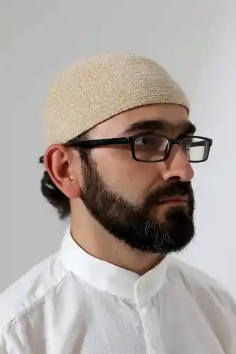 Kışlık Kadife Takke Düz Desen - Krem 