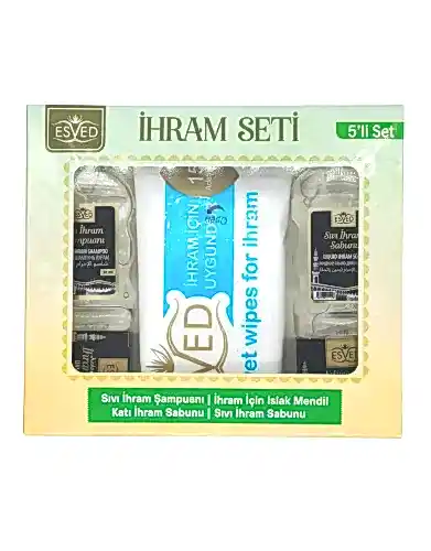 Kokusuz İhram Seti 5li , İhram Sıvı Sabunu, İhram Şampuan, İhram Katı Sabun, İhram Islak Mendil - 1