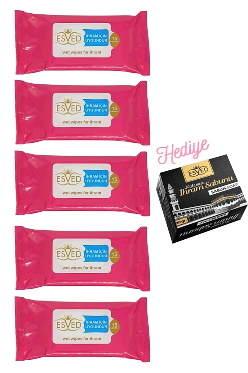 Kokusuz Islak Mendil 5 Adet İhram Sabunu Hediyeli - Esved