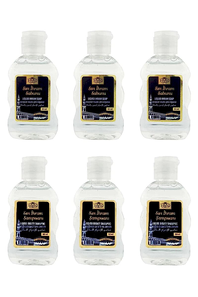 Kokusuz Sıvı İhram Sabunu Ve Kokusuz Sıvı İhram Şampuanı 50Ml 6 Adet - Esved