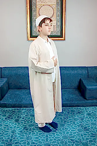 Krem Buhara Yaka Namaz Elbisesi Erkek Çocuk Cübbe 