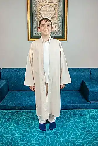 Krem Buhara Yaka Namaz Elbisesi Erkek Çocuk Cübbe - ihvanonline (1)