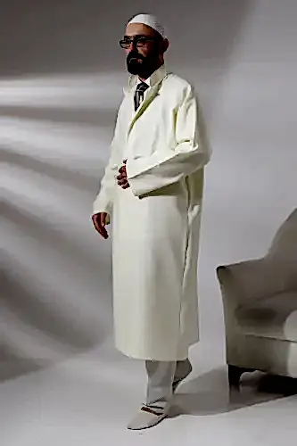 Krem Erkek Namaz Elbisesi Düz Desensiz Hakim Yaka İmam Cübbesi - ihvanonline (1)