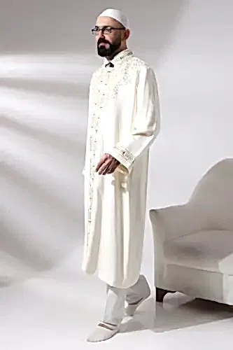Krem Erkek Namaz Elbisesi Hakim Yaka Nakış İşlemeli İmam Cübbesi - ihvanonline (1)
