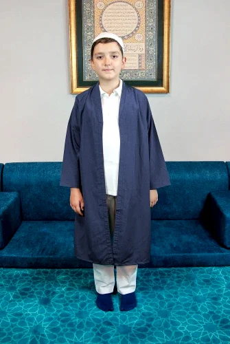 Lacivert Buhara Yaka Namaz Elbisesi Erkek Çocuk Cübbe 