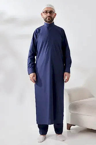 Lacivert Çınar Dagron Kumaş Erkek Hac Umre Kıyafeti Fistan Takımı 