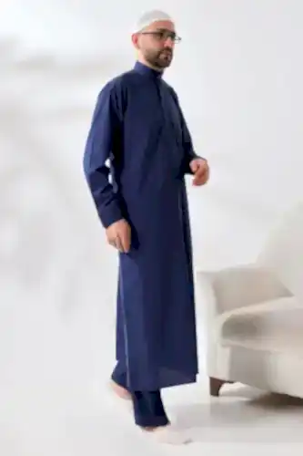 Lacivert Çınar Dagron Kumaş Erkek Hac Umre Kıyafeti Fistan Takımı - ihvanonline (1)