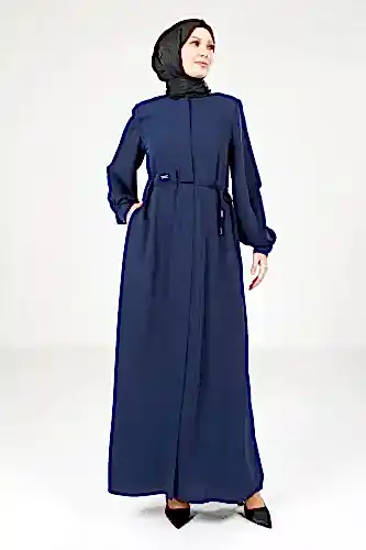 Lacivert Gizli Fermuarlı Kolları Yırtmaçlı Tesettür Ferace 9169-25 - Beyza (1)