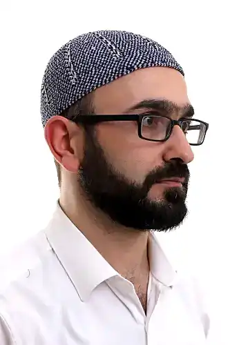Lacivert Gri Kışlık Çift Renk Kadife Namaz Takkesi - ihvanonline (1)