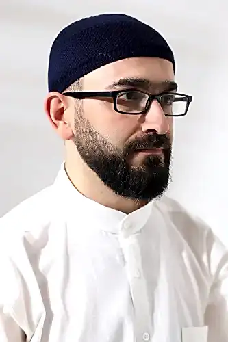 Lacivert Süper Namaz Dantel Detaylı Örme Orlon Namaz Takkesi - ihvanonline (1)