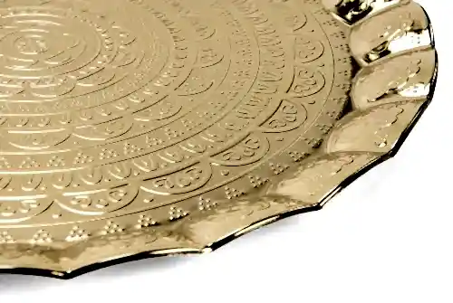 Lüks Sac Yuvarlak Dekoratif Kahve ve Çay Sunum Servis Tepsisi Gold - Busem Hediyelik (1)