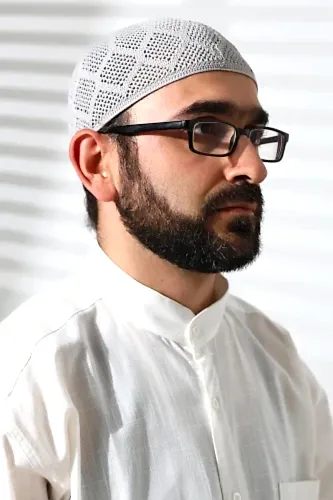 Makine Örgüsü Dantel Detaylı Namaz Takkesi Gri 