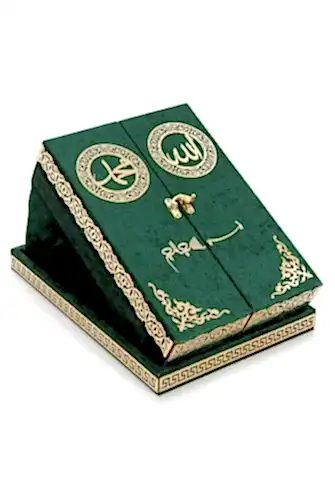 Masa Üstü Çift Kapaklı Kadife Kaplı Sandıklı Kuran Seti - Yeşil - ihvanonline (1)