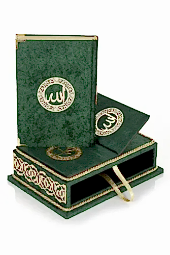 Masa Üstü Rahleli Kadife Kaplı Sandıklı Kuranı Kerim Seti - Rahiya Serisi Yeşil - ihvanonline (1)