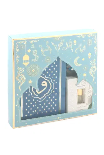 Mavi Vav Desenli Termo Deri Arapça Kuranı Kerim ve Seccade Seti - ihvanonline (1)