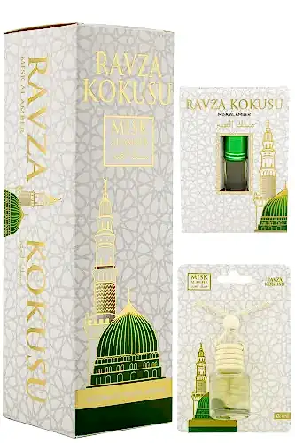 Medine Ravza Kokusu 400ml Sprey Ve Medine Ravza Kokusu 8 Ml Araba Kokusu Cam Şişe Ve Medine Ravza Alkolsüz Esans 3Ml - 1