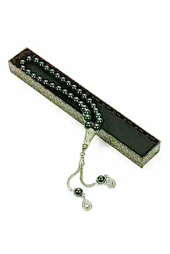 Metal Püsküllü Hematit Doğaltaş Hediyelik Tesbih - 33lü - Küre Kesim - İhvan (1)