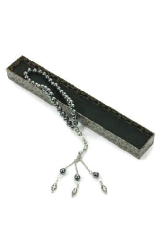 Metal Püsküllü Hematit Doğaltaş Hediyelik Tesbih - 33lü - Küre Kesim - İhvan (1)