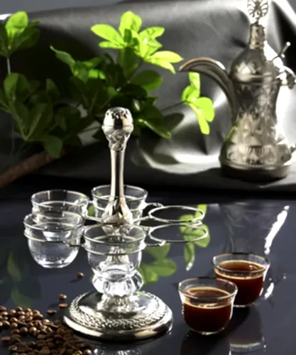 Mırra Cam Zemzem Takımı 7 Parça Fincan Servis Takımı - Gümüş Renk - 14-038-K-11 