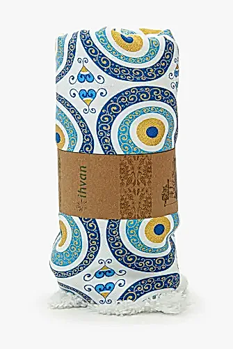 Nazar Boncuğu Desenli Çini Baskılı Pamuk Bambu Peştemal 