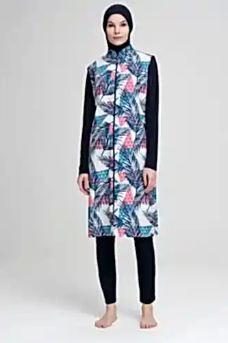 Nehar Palmiye Desenli Jileli Lacivert Tam Kapalı Tesettür Mayo NHR-22-12-22 - 1