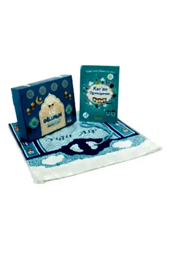 Oğlumun İbadet Seti Erkek Çocuk İsimli Seccade, Kuran Öğreniyorum Elifba Kitabı Seti Mavi - ihvanonline (1)